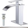 GENBONS Rubinetto da bagno con beccuccio a cascata, rubinetto per lavabo da bagno con maniglia singola, rubinetto per lavabo per camper, rubinetto miscelatore per lavabo con scarico pop-up, ottone