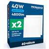 Eurocali 2 Pannelli LED 60x60 40W Quadrati da Incasso 4800 Lumen - Luce Fredda 6500K - Plafoniera da Ufficio Alta Luminosità 120 lm/W Lampada da Soffitto per Controsoffitti Modulari