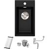 Bokaiya Lavello da cucina in granito nero, 28 x 50 cm, lavabo singolo da 30 cm, vasca singola piccola, mini lavabo per esterni con filtro per scarico e kit troppopieno, rack arrotolabile e sifone