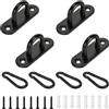 EGGMARCH Set di 4 ganci da soffitto rettangolari rotondi da 4,5 cm, con moschettone, piastre di ancoraggio in acciaio inox con viti e tappi in plastica per appendere (nero)