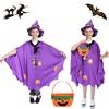 May Huang Costumi Strega Halloween, Costume Bambini Pipistrello Mantello, Zucca Candy Bag e Mantello con Cappello, Costume Strega Viola per Festa