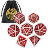 Keller & Weber D&D - Set di 7 dadi D&D, in metallo, con sacchetto regalo, D4 D6 D8 D10 (00-90 e 0-9) D12 D20, per DND RPG MTG, rosso + argento