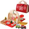 Uanqfegy Giocattolo da fienile in Legno, Set Fattoria Naturale con Macchina per Animali e Porta - Giocattolo educativo apribile per Bambini, Compleanno