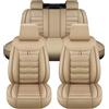 HDAJDWA Auto Set Coprisedili per Jeep Renegade 2019-2023, Protezione Antiscivolo per Sedili a 5 Posti, Coprisedile Auto in Pelle Impermeabile, Coprisedile Confortevole, D Beige
