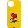 China Travel Heart Co Custodia per iPhone 15 Plus I Love China Vacation Bandiera a forma di cuore, souvenir per viaggi d'affari