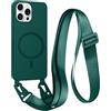 FMPCUON FNPCUON Cover Magnetica con Cordino per iPhone 13 Pro Max Compatibile con MagSafe,Ricarica Wireless, Placcatura Disegno Custodia con Collana Laccio Tracolla Regolabile Case.Verde