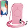 FMPCUON FNPCUON Cover Magnetica Silicone per iPhone X/XS con Cordino,Compatibile con MagSafe,Custodia con Laccio Collana Tracolla Collo Sottile TPU Antiurto Protettiva Case con Corda.Pink