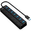 Eono 7 Porte Hub USB 3.0, 7 Porte Adattatore USB Multiporta con Interruttori di Alimentazione Individuali e LED Compatibile con Macbook, iMac, Computer, Chiavette USB