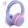 EarFun Cuffie Bambinicon Microfono Integrato, Limitatore di Volume 85/94 dB, USB-C, Condivisione Audio, Archetto Regolabile, Pieghevoli e Confortevoli, per Scuola, Viaggio, Telefono, Viola