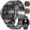DREMAC Smartwatch Uomo con Torcia, Chiamate Bluetooth e Assistente Vocale, 530mAh, 1,43 AMOLED Nero Smartwatch Militare con SpO2/Cardiofrequenzimetro/5ATM Impermeabile Android iOS