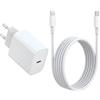 Kaulbiat Caricatore rapido USB-C ad alta velocità da 20 W, cavo di ricarica da 2 metri, adattatore di ricarica da parete PD, adatto per iPhone 14, 14 Pro, 13, 12, 11, XS, XR, X, 8, 7 Plus e iPad (1 set bianco)