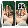 PHINIENLAND Cover per Xiaomi Redmi Note 15 Pro 4G custodia portafoglio Gatto | 3 scomparti carte, 1 tasca banconote, Chiusura magnetica, Supporto, Pelle PU flip cover per Redmi Note 15 Pro 4G