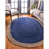 Aizza Trends Tappeto indiano fatto a mano in iuta naturale con interno intrecciato, colore blu navy, per sala da pranzo, soggiorno, dimensioni tappeto: 69 cm x 120 cm, ovale