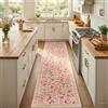 INOVADAY Tappeto Lavabile 60x300 cm, Stile Boho, Pelo Corto, Antiscivolo, Design Stampa Floreale, per Cucina, Corridoio, Camera da Letto, Camera dei Bambini, Ingresso, Bagno, Rosa/Beige