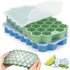 Zonopy Vassoi per cubetti di ghiaccio per congelatore, confezione da 2 stampi in silicone per cubetti di ghiaccio con coperchio, griglia a 37 scomparti, facili da rilasciare, riutilizzabili, 74 pezzi