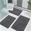 Enyhom Tappetini da bagno in ciniglia, 3 pezzi, ultra assorbenti, antiscivolo, lavabili in lavatrice, morbidi, a pelo lungo, per doccia (grigio scuro, 45 x 65 + 50 x 80 + U50 x 60 cm)