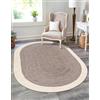 Aizza Trends Tappeto ovale indiano fatto a mano intrecciato bianco con interno grigio iuta naturale ovale, dimensioni soggiorno - 69 cm x 120 cm