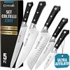Cutluxe Set 5 Coltelli da Cucina - Acciaio Tedesco, Codolo Intero | Chef 20cm, santoku 18cm, utility 14cm e intaglio 23cm; filo affilato a mano; manico ergonomico
