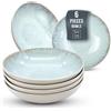 PURE LIVING INTERIOR DESIGN Set di 6 Piatti Fondi Moderni della Serie Ibiza, Eleganti Piatti per Pasta e Zuppe, Design Stiloso - Servizio Piatti per 6 Persone in Steingut - Pure Living beige-blu