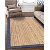 Aizza Trends Tappeto indiano fatto a mano fatto a mano, con bordo blu navy con interno in iuta naturale, tappeto per esterni, tappeto da fattoria Dimensioni: 120 cm x 120 cm