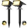 kolpop 2 Pcs/77 LED Faretti Solari LED da Esterno, 3 Modalità IP65 Impermeabile Lampade Solari da Giardino, 800lm 3000K Faretto Solare per Cortile, Patio, Vialetto, Alberi, Piscina (Bianca Calda)