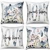 Hnmdmyi Copricuscino Fiori 45x45 Set di 4, Acquerello Vintage Blu Fiore Pianta Home Sweet Home Copricuscini decorativi Estetica Arte Lino Federa per Divano Letto Giardino Esterno Home Decor