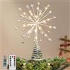 Lewondr Topper per Albero di Natale in Metallo Xmas 3D da 10,63 con 30 Lampadine LED, USB e Telecomando Stella Scintillante,Timer 6 Ore,8 Modalità di Luce Decorazioni per l'Albero Natalizio,Argento