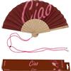 Fisura - Ventaglio originale con messaggio "ciao", pieghevole in legno moderno colorato, ventilatore manuale mini marrone con laccetto incluso, accessorio estivo leggero, regalo divertente 34,5x23 cm