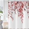 Hnmdmyi Tenda da doccia rosso bordeaux eucalipto 180x200, acquerello foglie vegetali con motivi floreali impermeabile in tessuto poliestere Lavabile Tenda da bagno per bagno con ganci