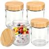 Valyrane 4PCS Barattoli di Vetro con Coperchio in Legno, 500ml Vasetto di Avena, Contenitore per Yogurt, Oats Jar Vasetti per Marmellata, Insalate, Frutta, Freschezza, Stoccaggio