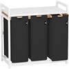 ADEL DREAM AdelDream - Cesto portabiancheria a 3 scomparti, 150 l, telaio bianco, con ripiano rimovibile, lavabile, struttura in bambù