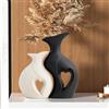 Kityemo Set di 2 Vasi in Ceramica a Forma di Cuore, Nero & Bianco, Boho Moderni, Vasi Decorativi Vuoti per Arredamento, Salotto, Scaffale, Camino & Tavolo