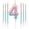 TAIXING 7 Pezzi Candeline 3D Numeri per Compleanno - Sfumatura Blu Rosa per I'anniversario di Ragazzi e Ragazze - Numero 4
