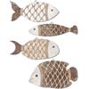 Putuo Decor Set di 4 pesci in stile marino, decorazione da parete, effetto legno, colore beige, tortora, decorazione per bagno, WC, ingresso soggiorno, casa vacanze