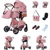 GLOKID passeggino trio 3 in 1, pieghevole, carrozzina reversibile fronte mamma e strada, sistema modulare con carrozzina per neonati, con borsa, zanzariera e parapioggia (PTV9 Rosa)