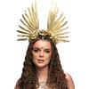 MIMIKRY Tiara - Cerchietto per capelli con piume e fiori, in oro, con corona e diadema