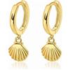 Mary & Jules Orecchini pendenti in oro con conchiglia, in argento Sterling 925, placcati in oro, in argento riciclato, orecchini a cerchio in oro con grazioso ciondolo a conchiglia, orecchini estivi