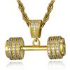 ICEDIAMOND 14K Iced Out Bright CZ Diamond Dumbbell Design Collana Pendente, Placcato Oro Completamente Zirconia Hip Hop Fascino Gioielli per Unisex (Gold)