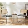 Zouron Sedie da cucina in rattan, set di 2, sedie da pranzo moderne di metà secolo, sedie da cucina senza braccioli con schienale in rattan intrecciato, gambe in metallo, Grigio
