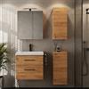 Planetmöbel Set di mobili da bagno lavabo con mobiletto 63 x 60 x 36,5 cm, armadietto a specchio 60 cm con luce LED (nero opaco) e presa, con 2X armadi midi, per bagno e WC ospiti, rovere oro