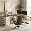 Lailang 150cm Scrivania, Tavolo Angolare, Mobili Ufficio Moderni, Scrivania In Legno, Scrittoio Vintage, 150 x 110 x 75 cm, Noce E Bianco