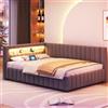 KEYIDE Divano letto imbottito 140 x 200 cm, con illuminazione a LED e ricarica USB, struttura letto con rete a doghe in legno, per ospiti e ragazzi, in velluto