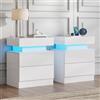 LUXOAK Set di 2 comodini lucidi con LED e stazione di ricarica, comodini moderni con 2 cassetti, tavolino bianco per camera da letto e soggiorno, 58 x 40 x 35 cm