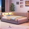 KEYIDE Divano Letto Imbottito 140 x 200 cm Con Illuminazione LED e Ricarica USB, Struttura Con Rete a Doghe in Legno, Per Ospiti e Ragazzi, in Tessuto di Velluto