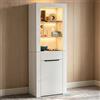 PUGSDRLY Armadio da vetrina con luci LED, credenza versatILE per sala da pranzo, biblioteca e cucina, mobili di stoccaggio per soggiorno e ufficio (bianco)
