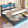 AOGLLATI Letto Matrimoniale con Contenitore, Letto Matrimoniale Imbottito con Ampio Spazio di Stivaggio, Struttura Letto Contenitore 140x200 con LED Regolabili e Stazione di Ricarica, Grigio Scuro
