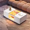 PUGSDRLY Tavolino da caffè, salotto moderno con 2 cassetti e illuminazione a LED, tavolo da soggiorno con piano in vetro e scomparto aperto, 100 x 50 x 35,5 cm (stile 2, bianco)