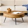 DHWDS Tavolino rotondo Ø 70 x 35,5 cm, effetto legno, design scandinavo, piccolo tavolo rotondo con gambe in metallo nero, stabile, ideale per piccoli spazi