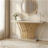 Lailang 150cm Consolle Ingresso, Tavolo Stretto e lungo, Mobile ingresso Legno, Consolle dietro Divano, Mobiletto ingresso moderno, 150 x 30 x 80 cm, White Faux Marble & Gold