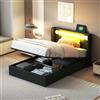 KEYIDE Letto imbottito singolo, 90 x 200 cm, con testiera LED, altoparlante Bluetooth e ricarica USB, in ecopelle, letto imbottito con spazio e rete a doghe, senza materasso (nero, 90 x 200 cm)